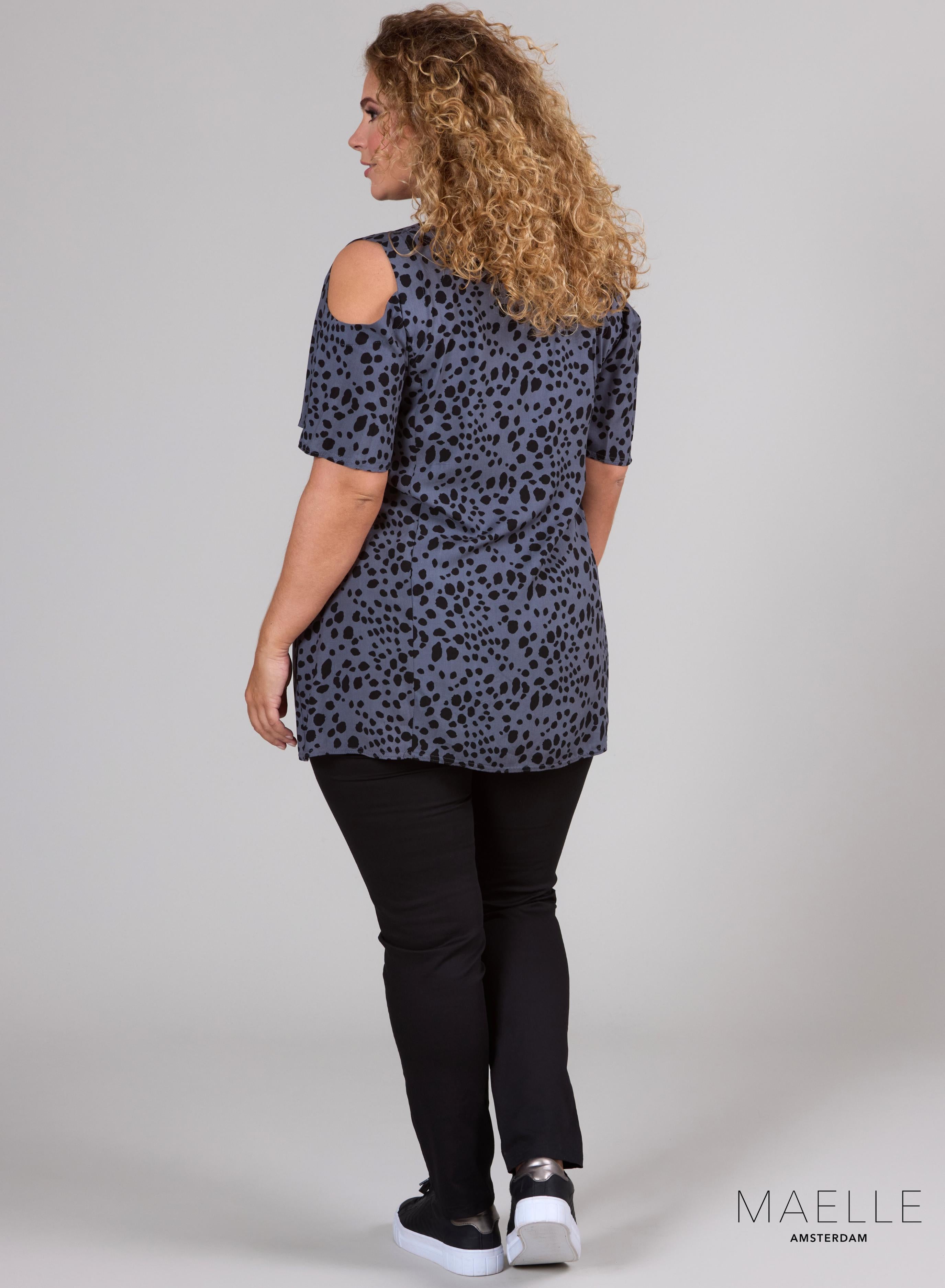 Maelle Cold Shoulder Top Kleiner Leopardenmuster Grau