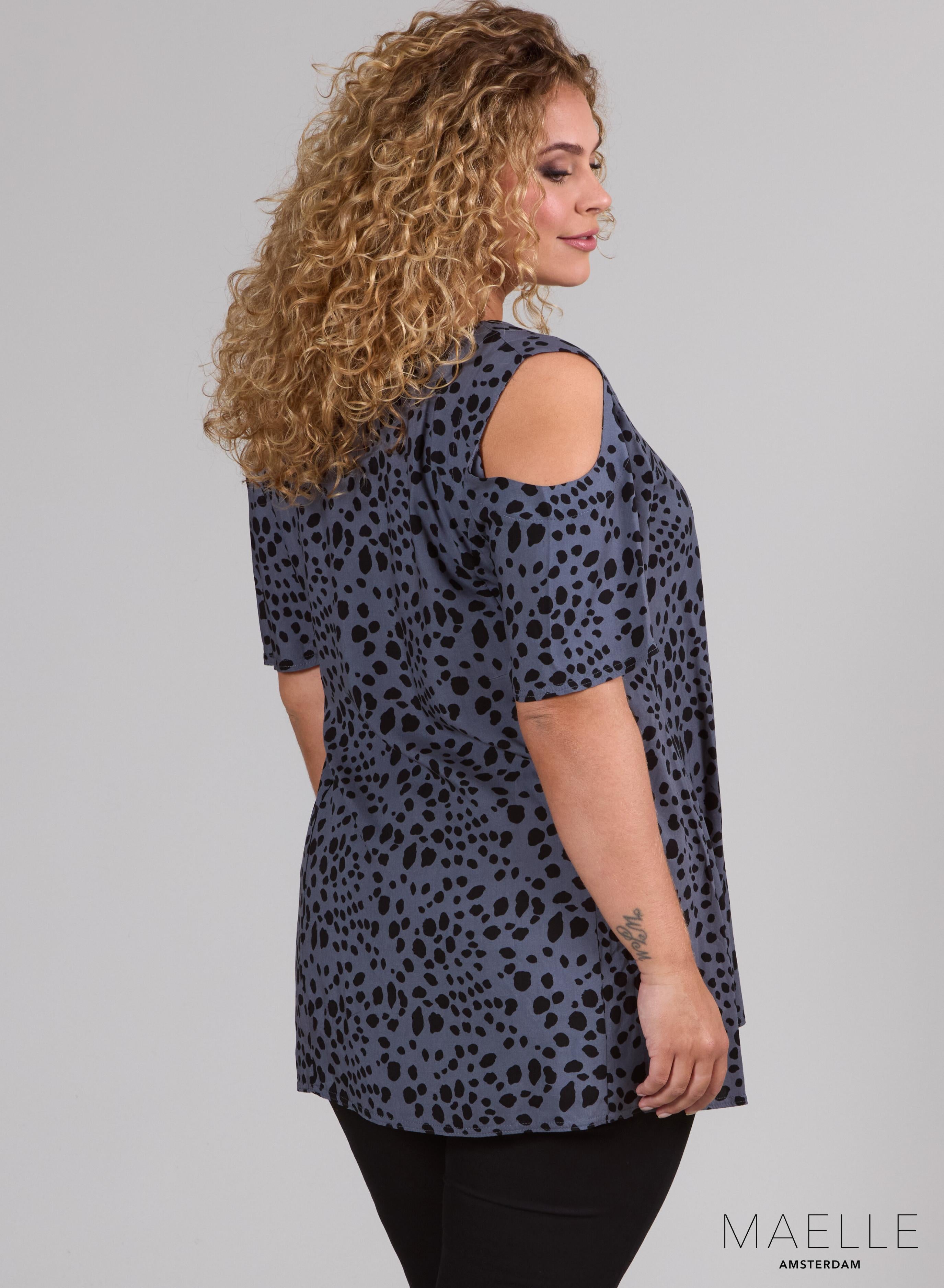 Maelle Cold Shoulder Top Kleiner Leopardenmuster Grau