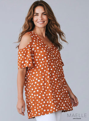 Maelle One-Shoulder-Top Rost/Orange Weiße Punkte