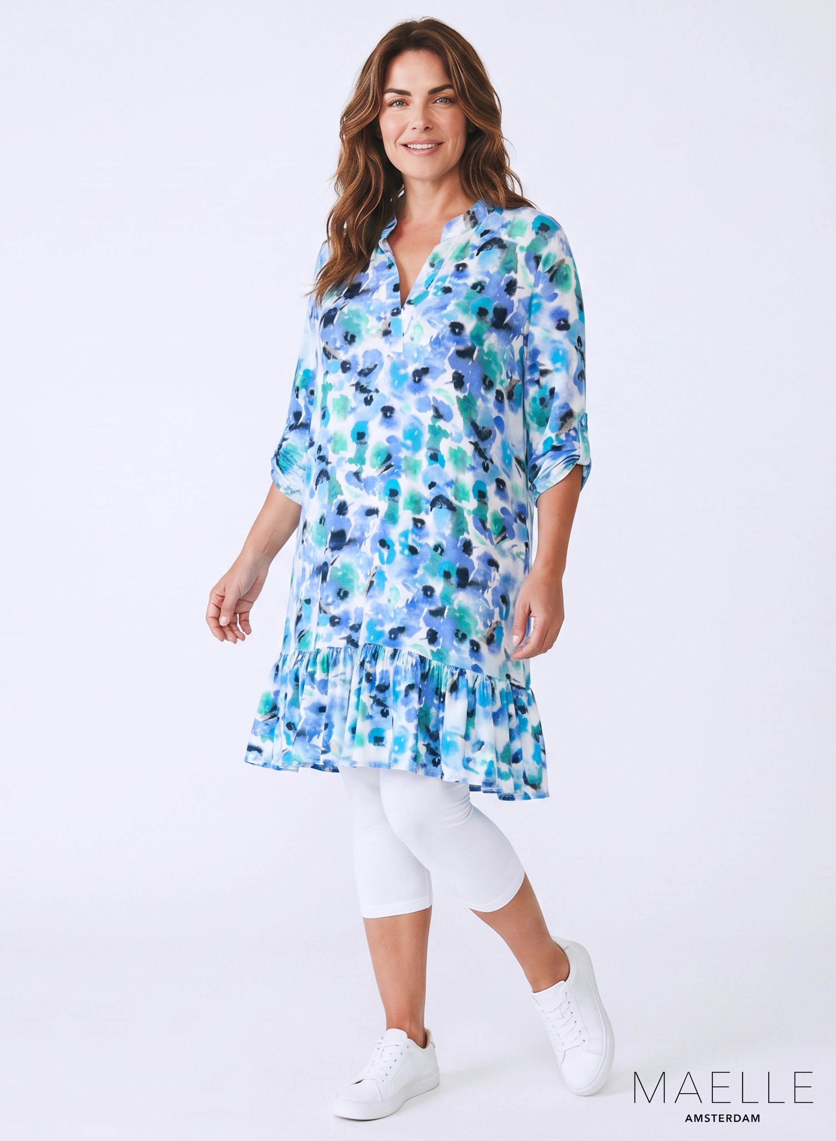 Maelle Ruches Tuniek Vervagende Print Blauw