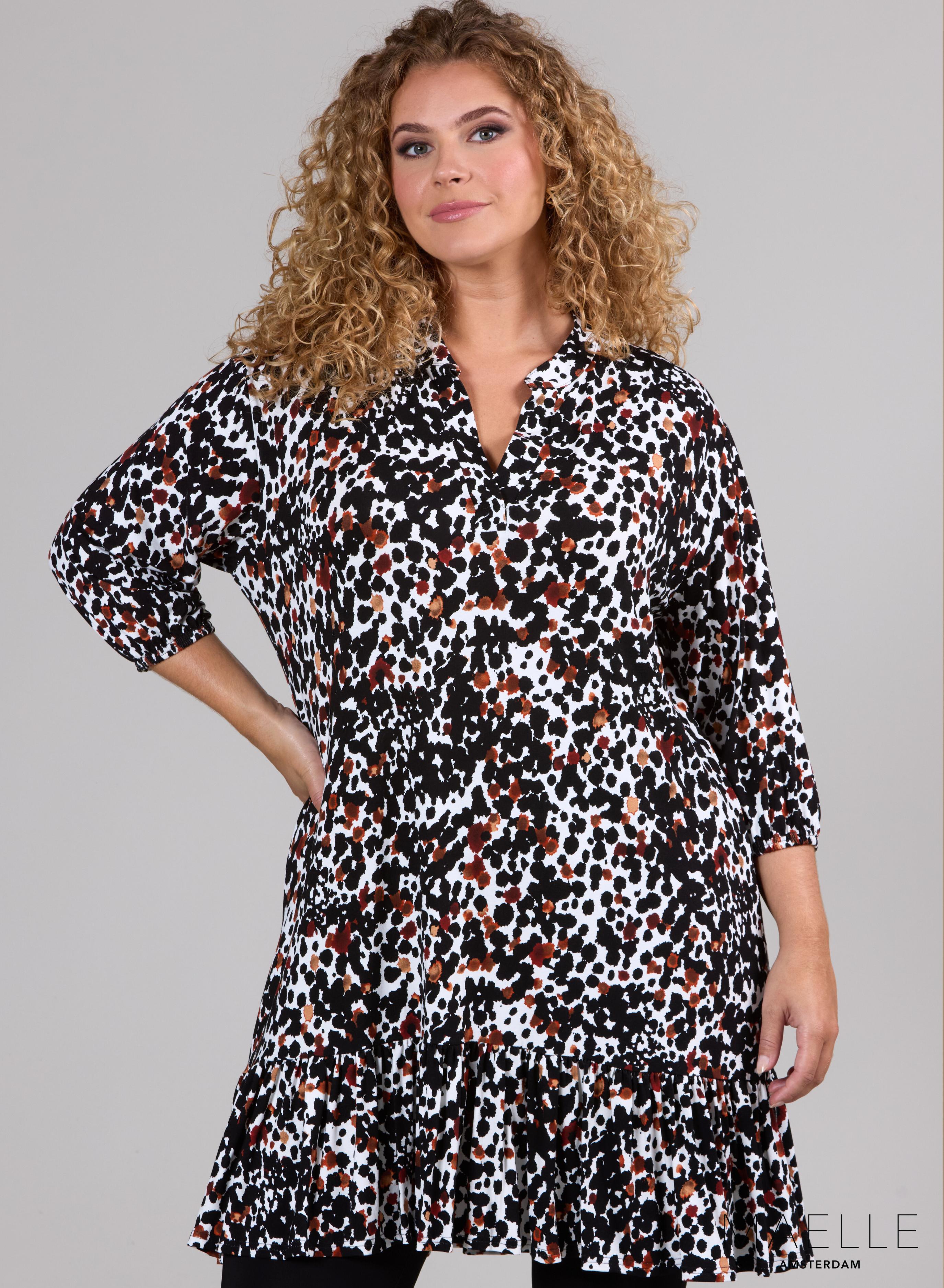 Maelle Ruffle Tunic  Leo Stained Design B/W/B