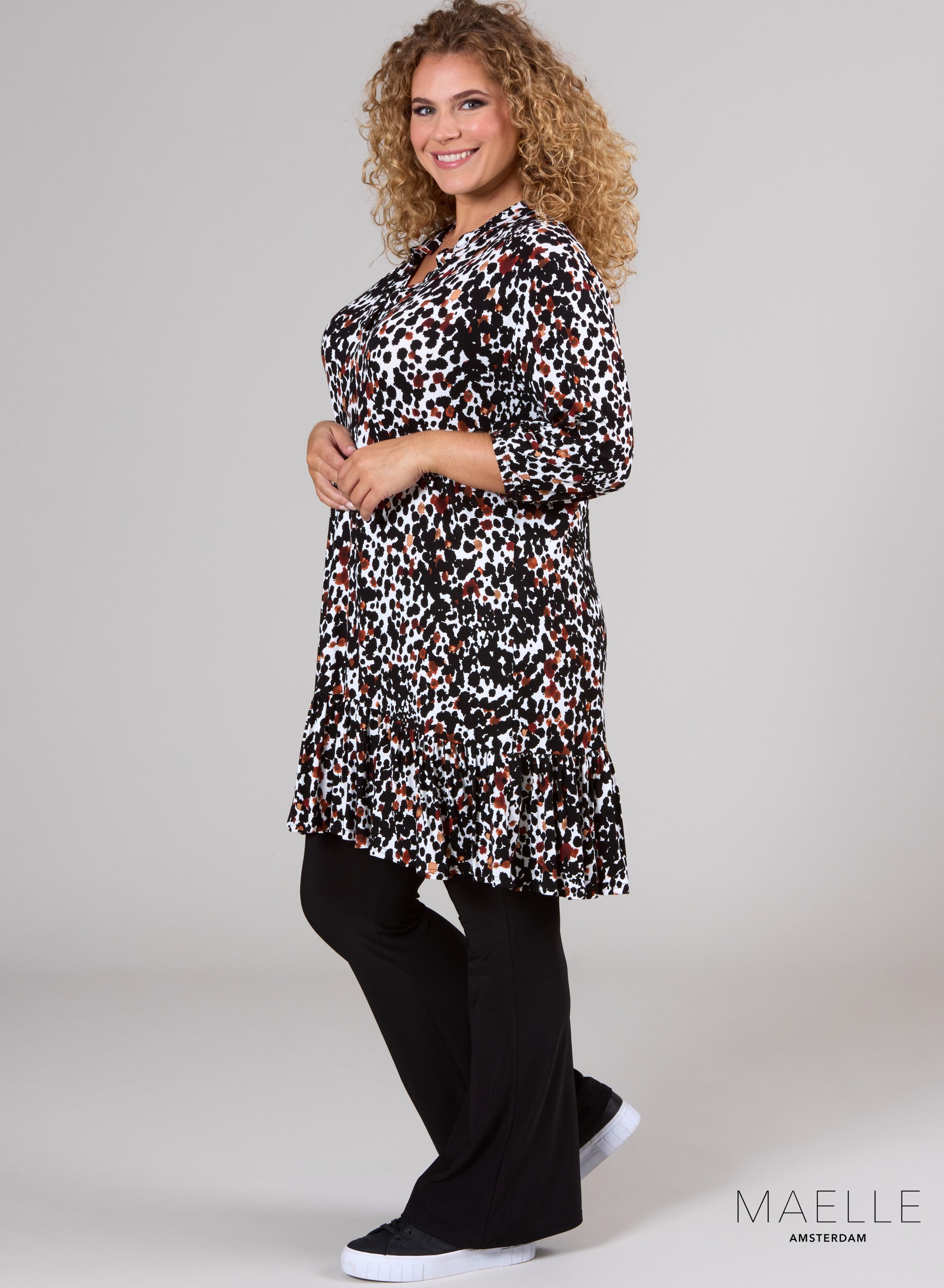 Maelle Ruffle Tunic  Leo Stained Design B/W/B