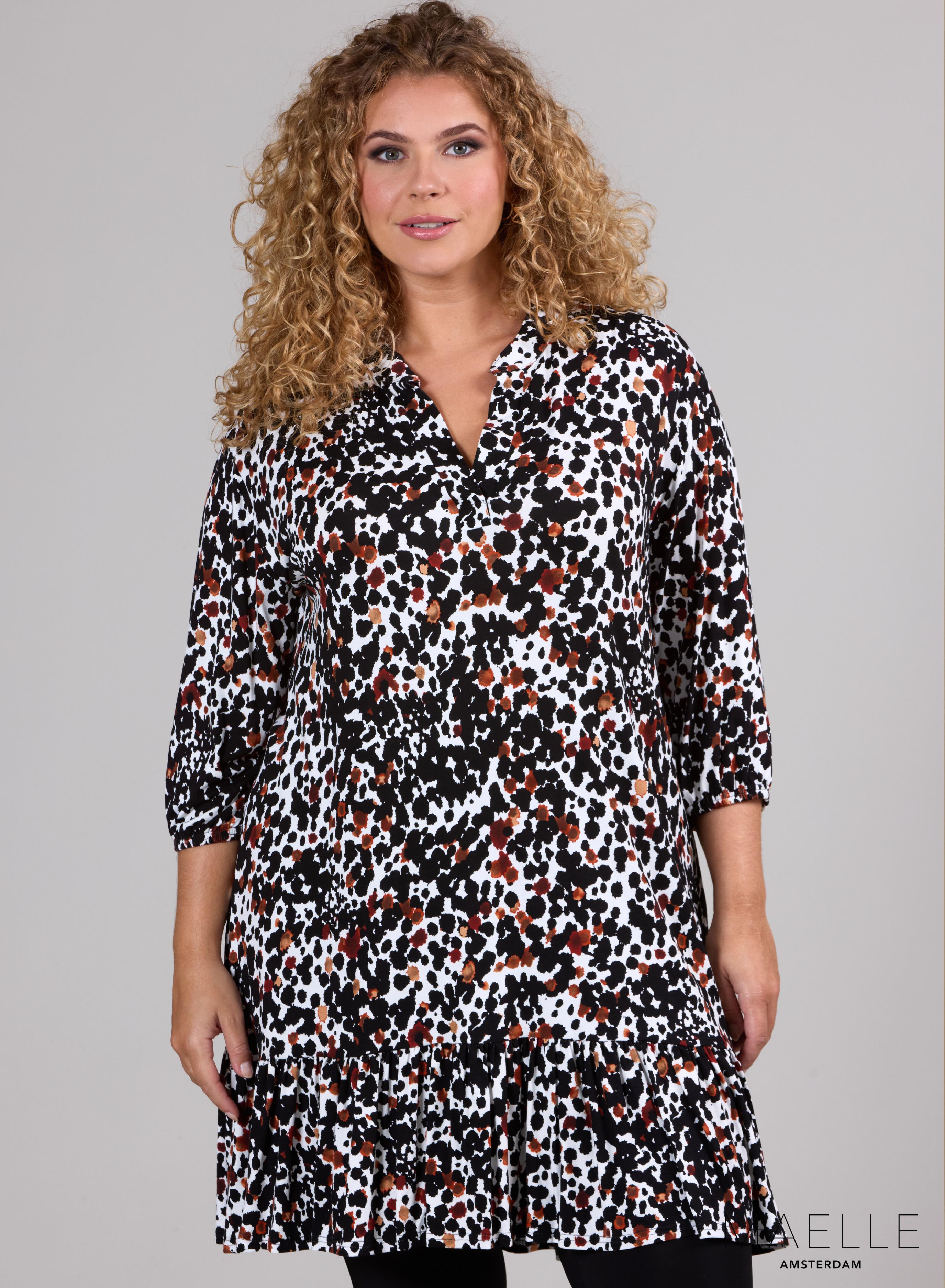 Maelle Ruffle Tunic  Leo Stained Design B/W/B