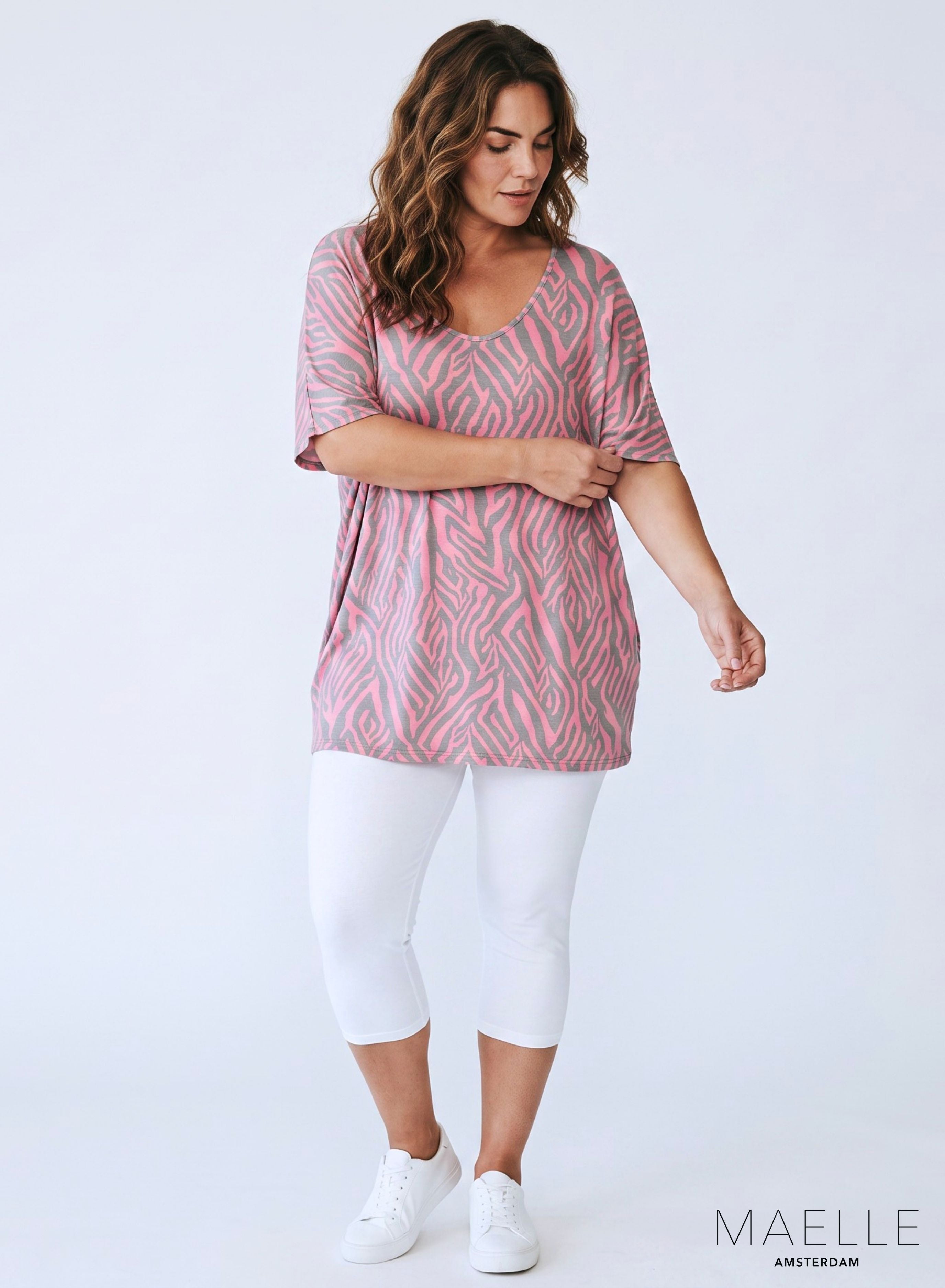 Maelle Viscose Oversized Shirt / Tunic Graphical Zebra Pink