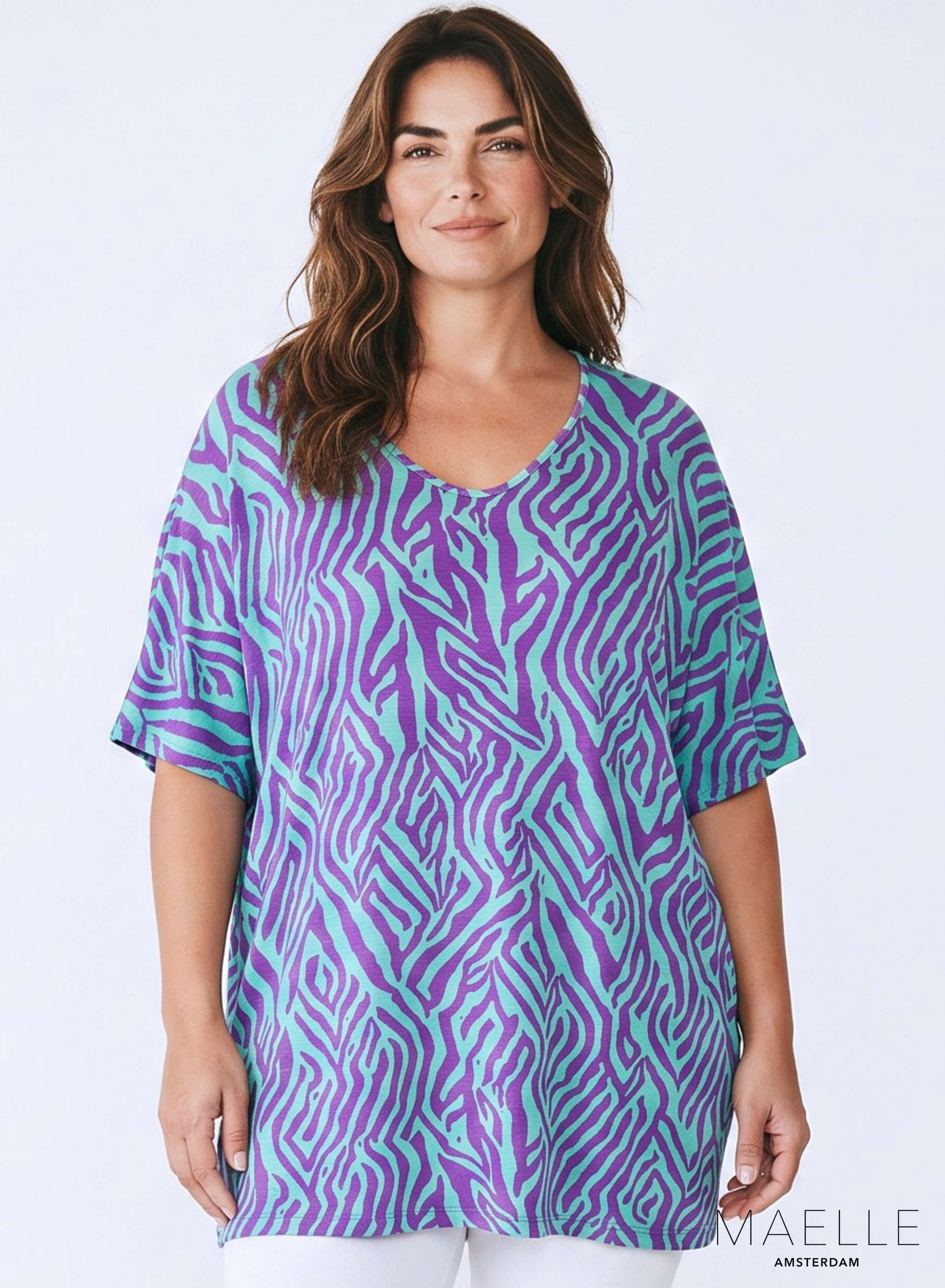 Maelle Viscose Oversized Shirt / Tunic Graphical Zebra Purple