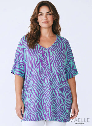 Maelle Viskose Oversized Hemd / Tunika Grafisches Zebra Lila