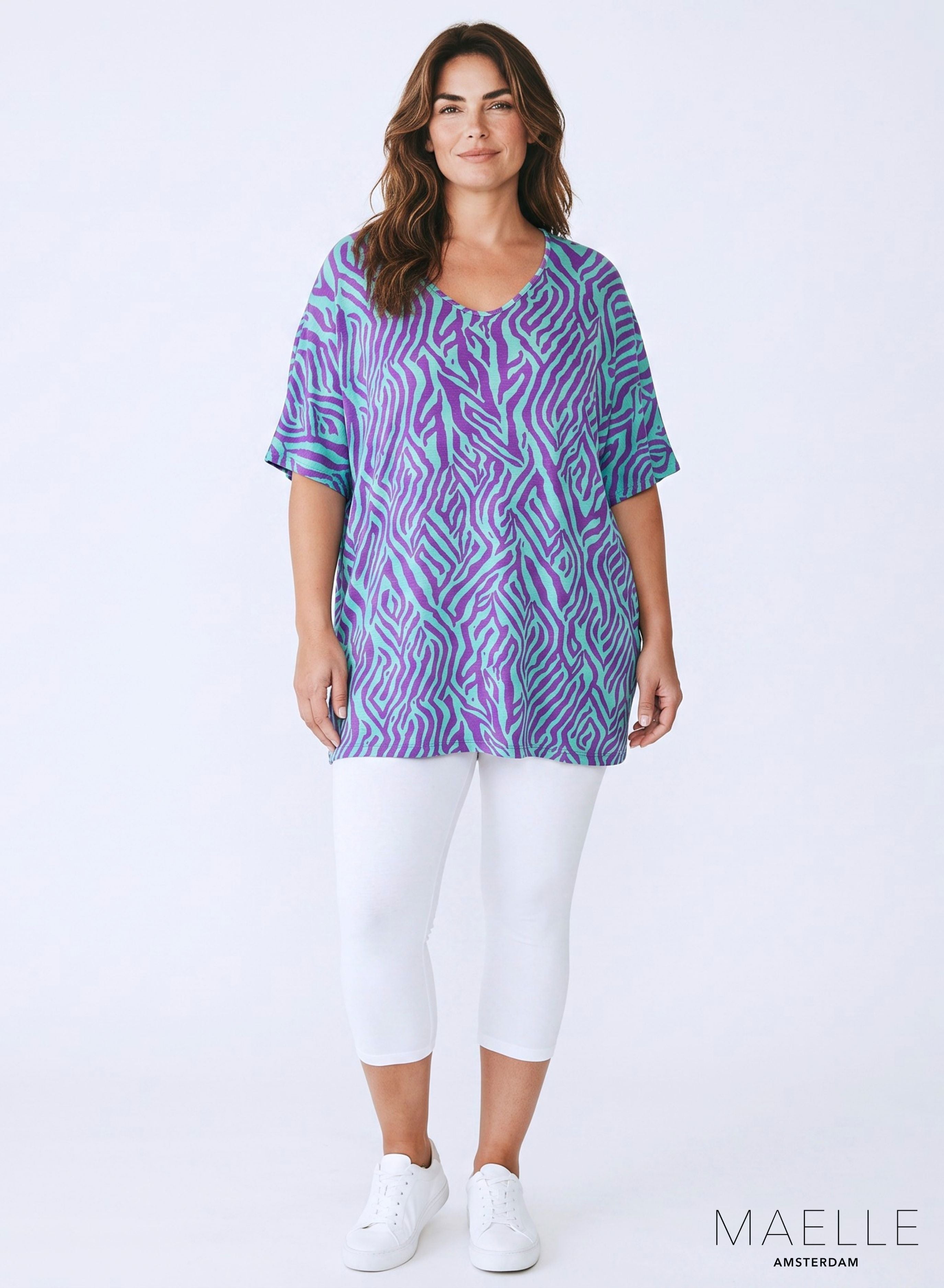 Maelle Viscose Oversized Shirt / Tunic Graphical Zebra Purple