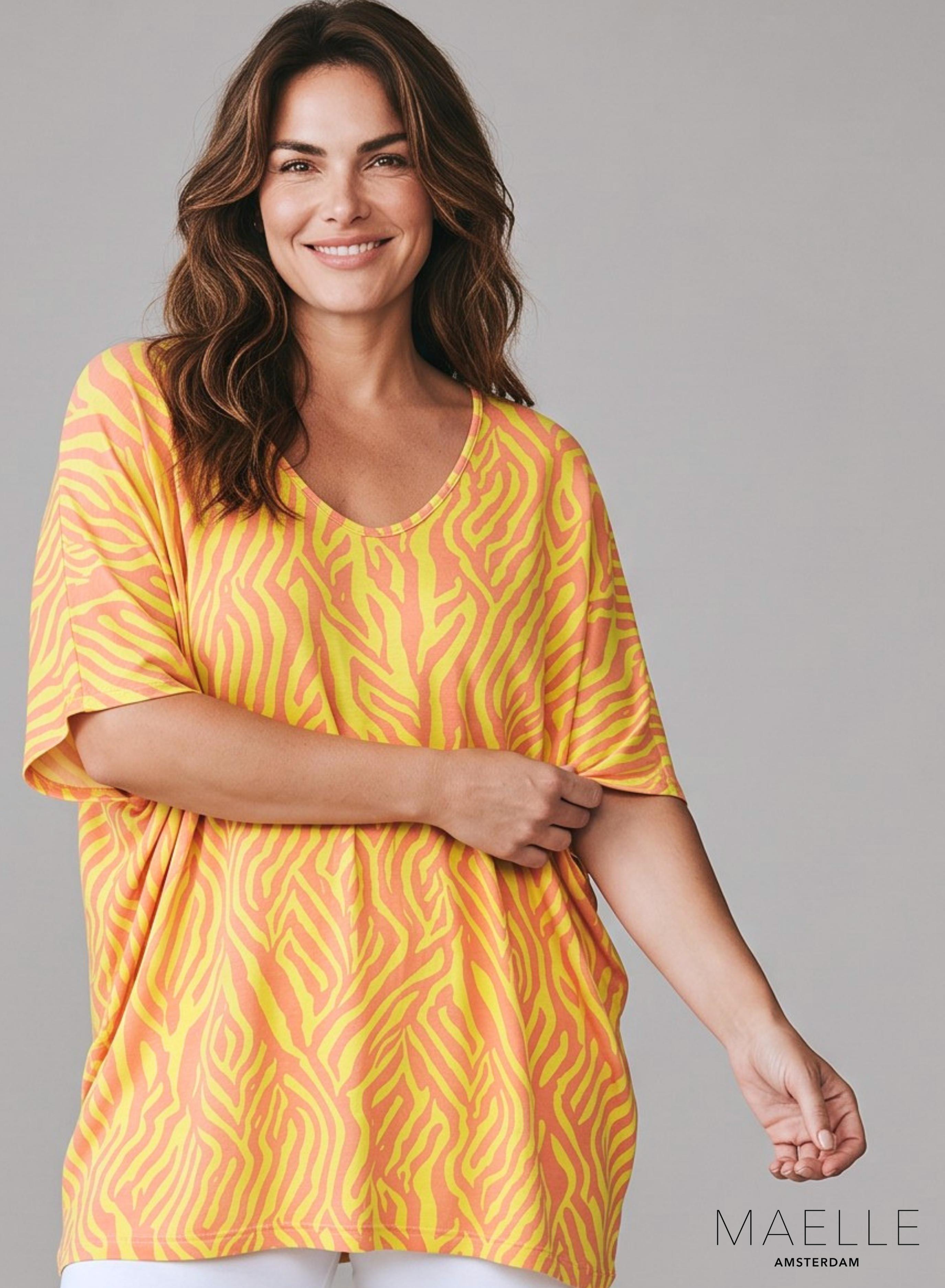 Maelle Viscose Oversized Shirt / Tunic Graphical Zebra Yellow