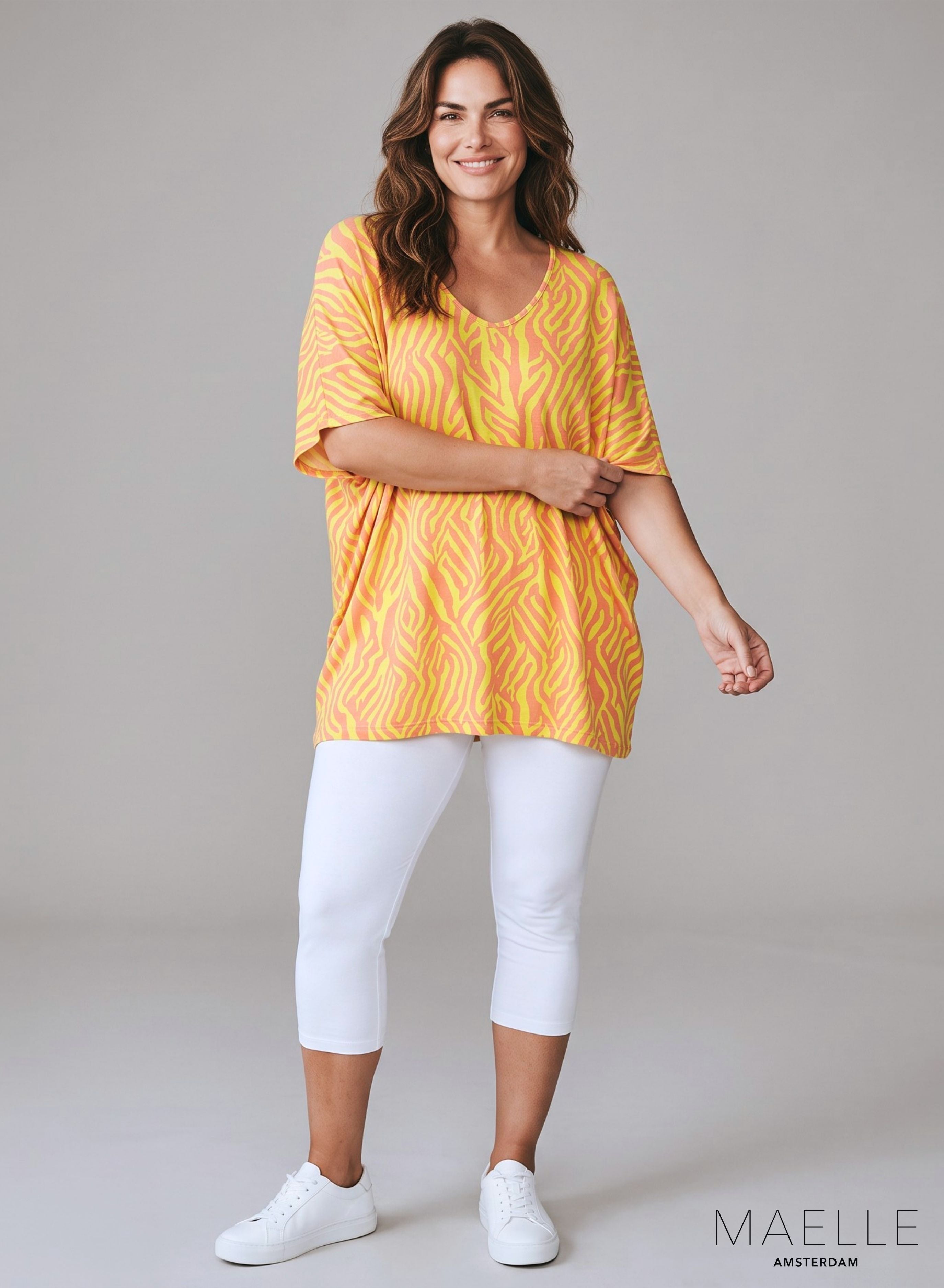 Maelle Viscose Oversized Shirt / Tunic Graphical Zebra Yellow