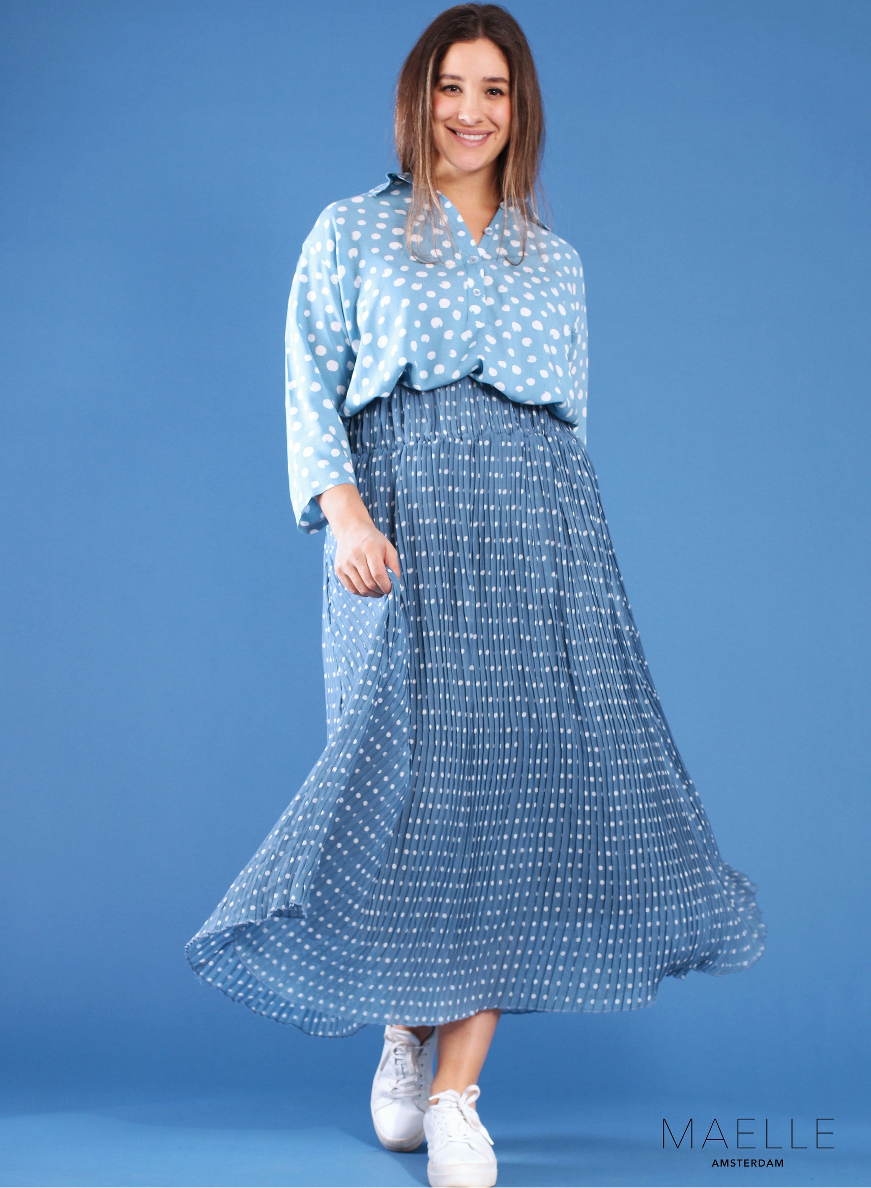 Maelle Pleated Skirt Polka Sky Blue Pleated