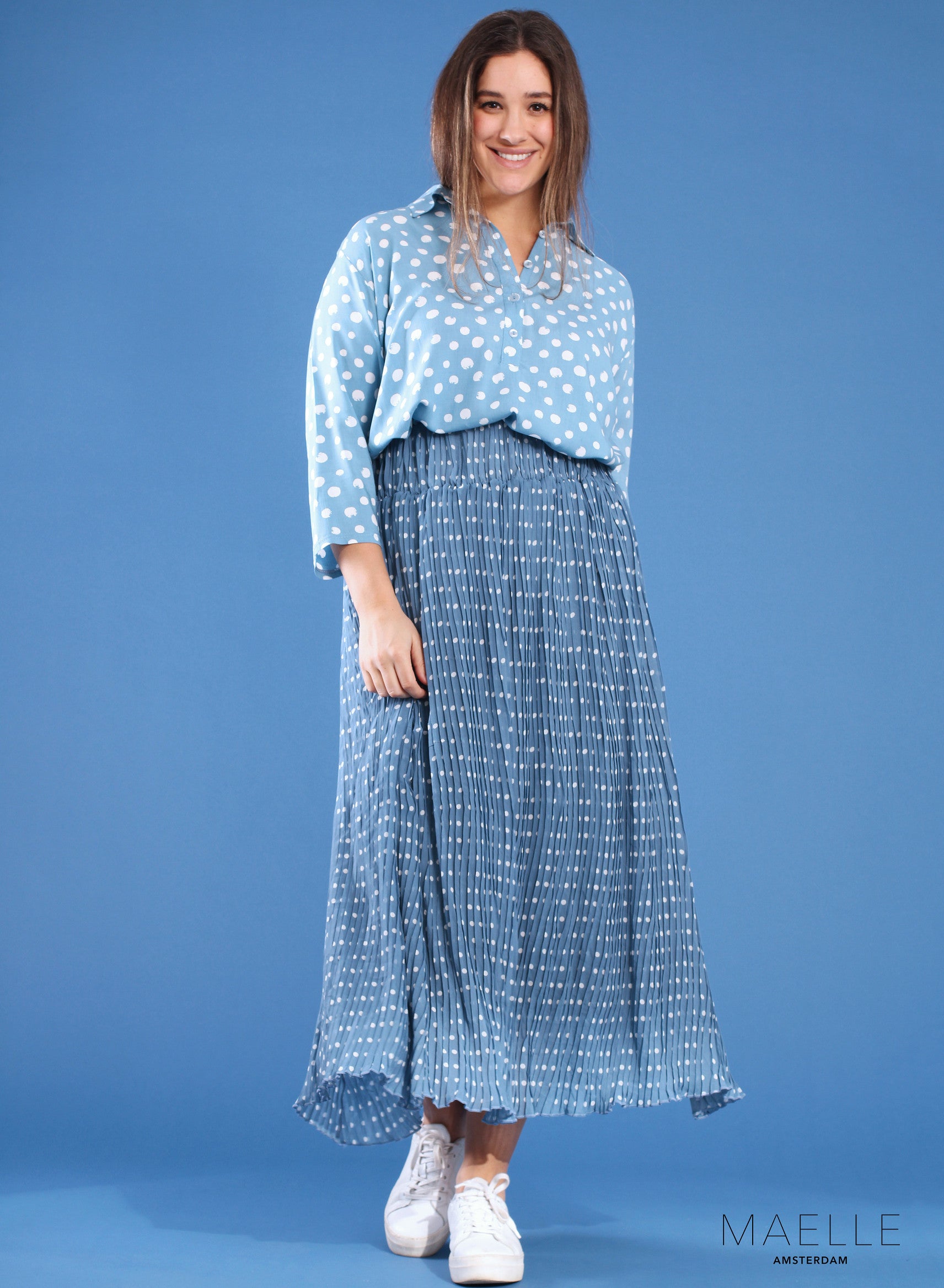 Maelle Pleated Skirt Polka Sky Blue Pleated
