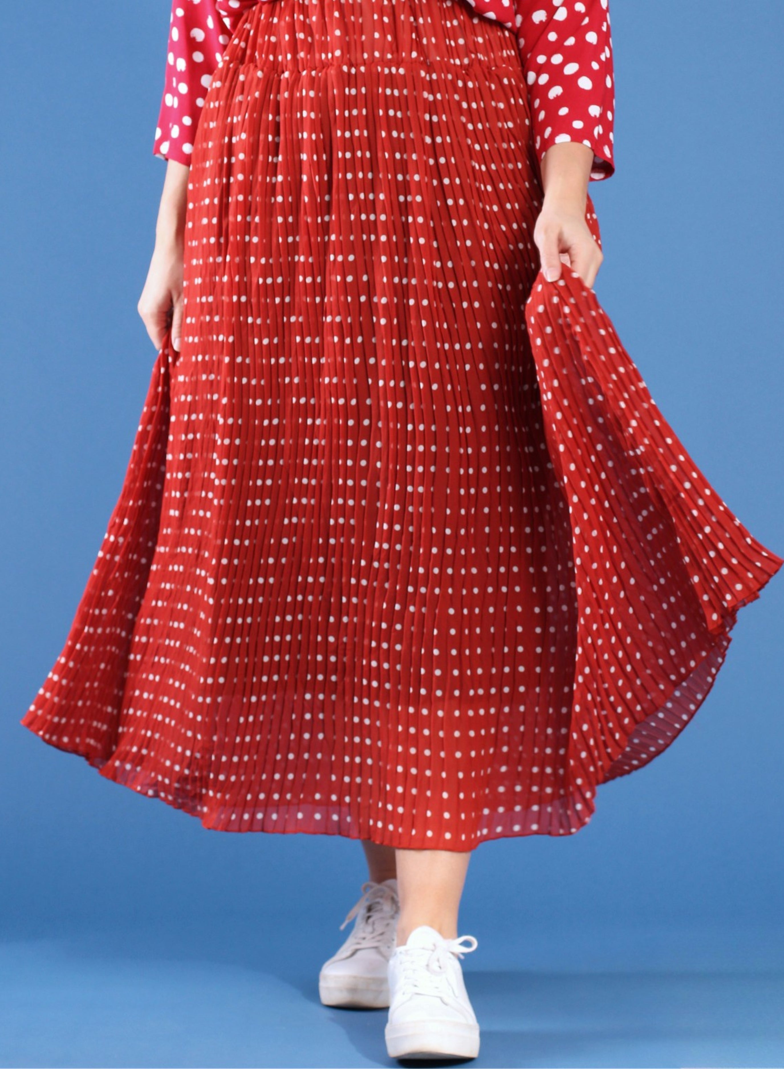 Maelle Faltenrock Polka Rot Plissee