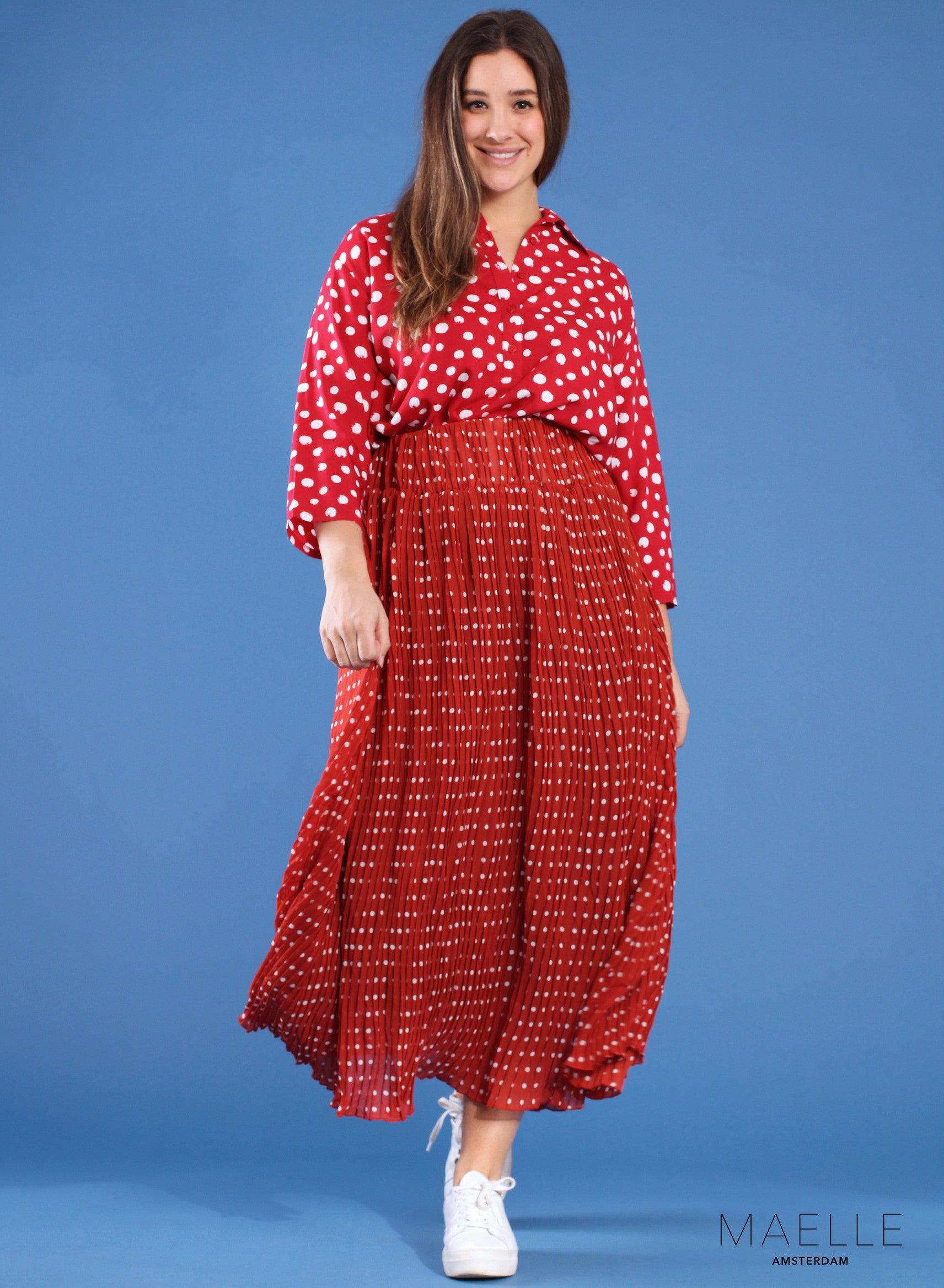Maelle Faltenrock Polka Rot Plissee