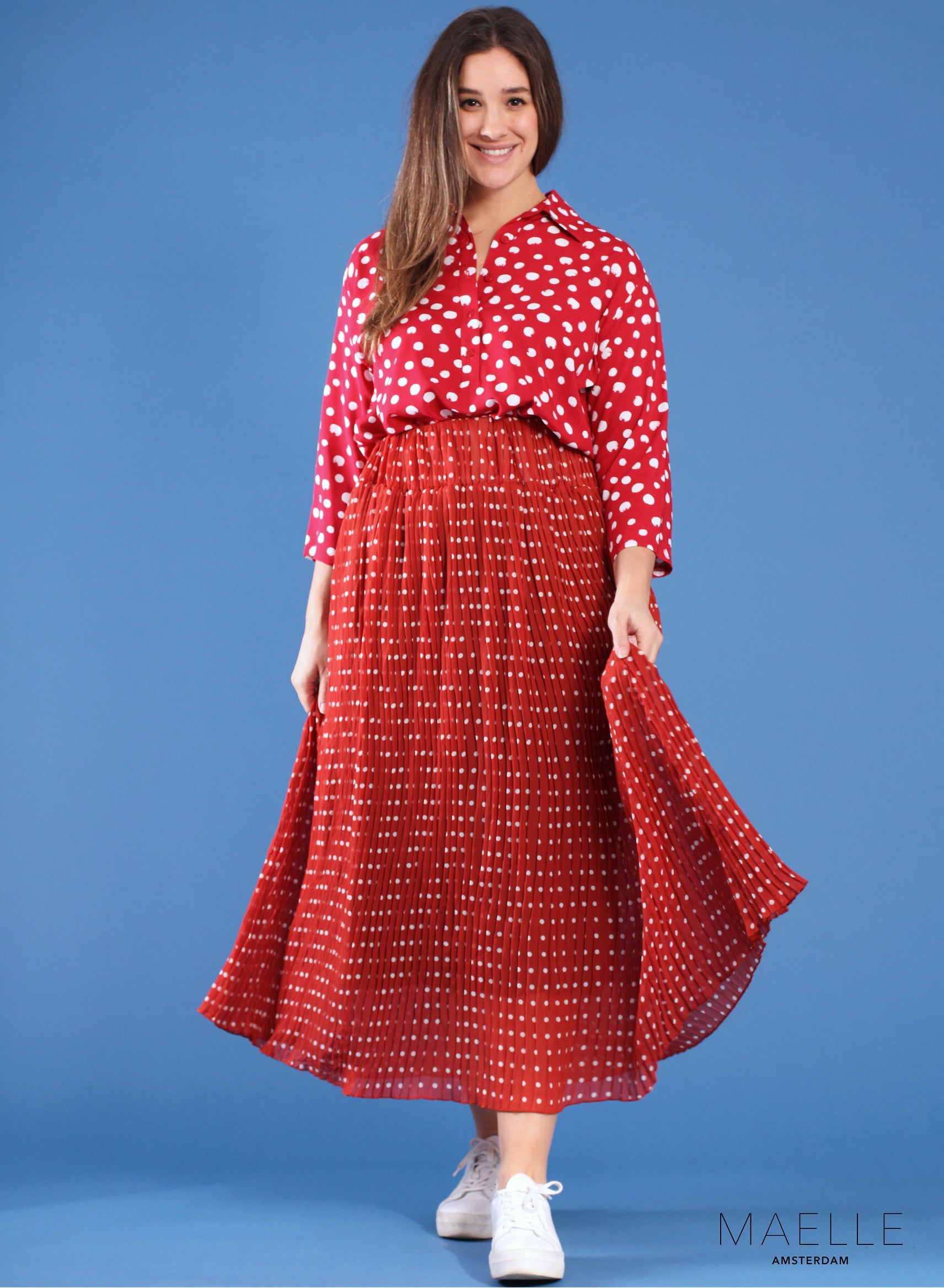 Maelle Faltenrock Polka Rot Plissee