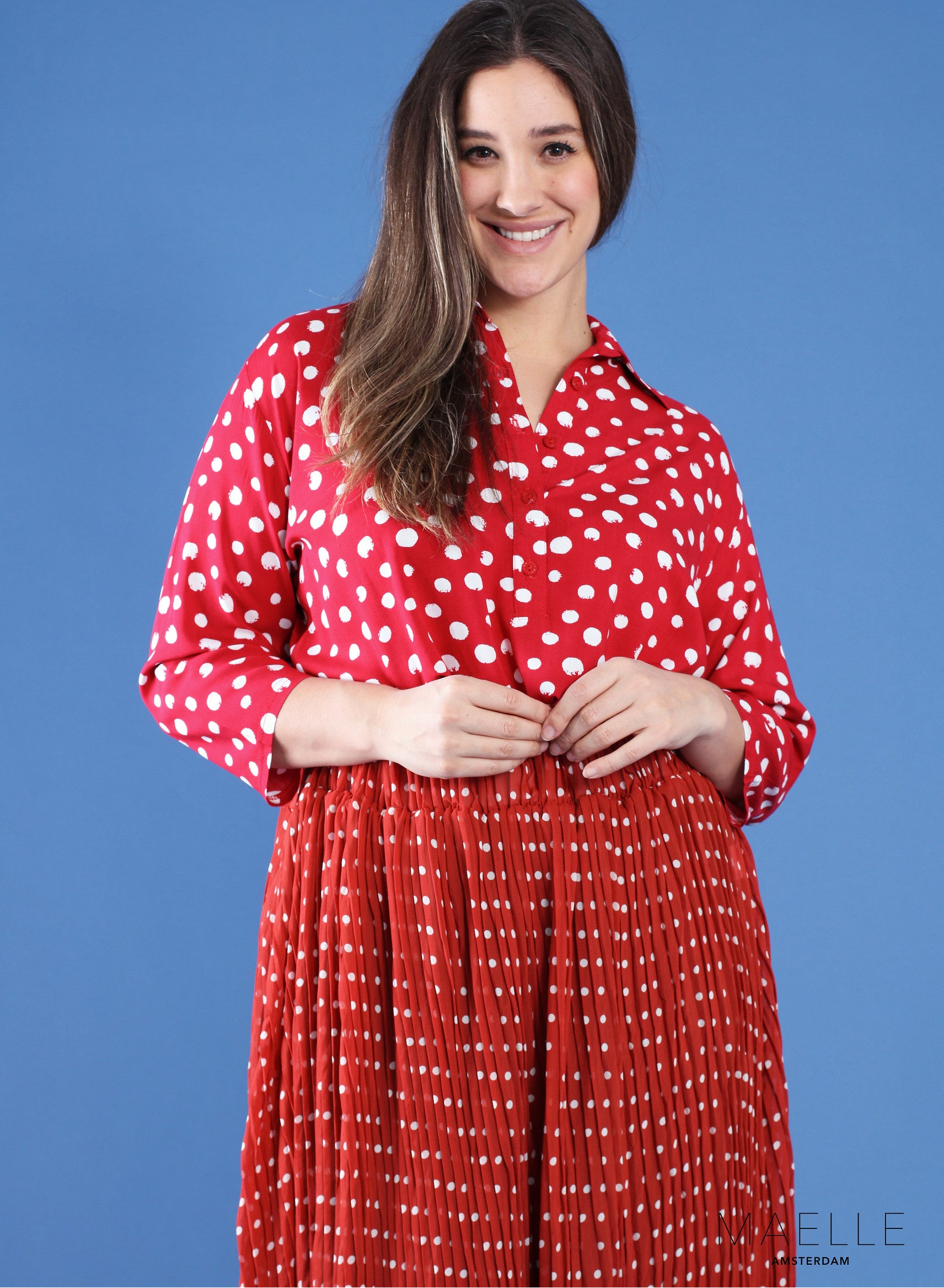 Maelle Faltenrock Polka Rot Plissee