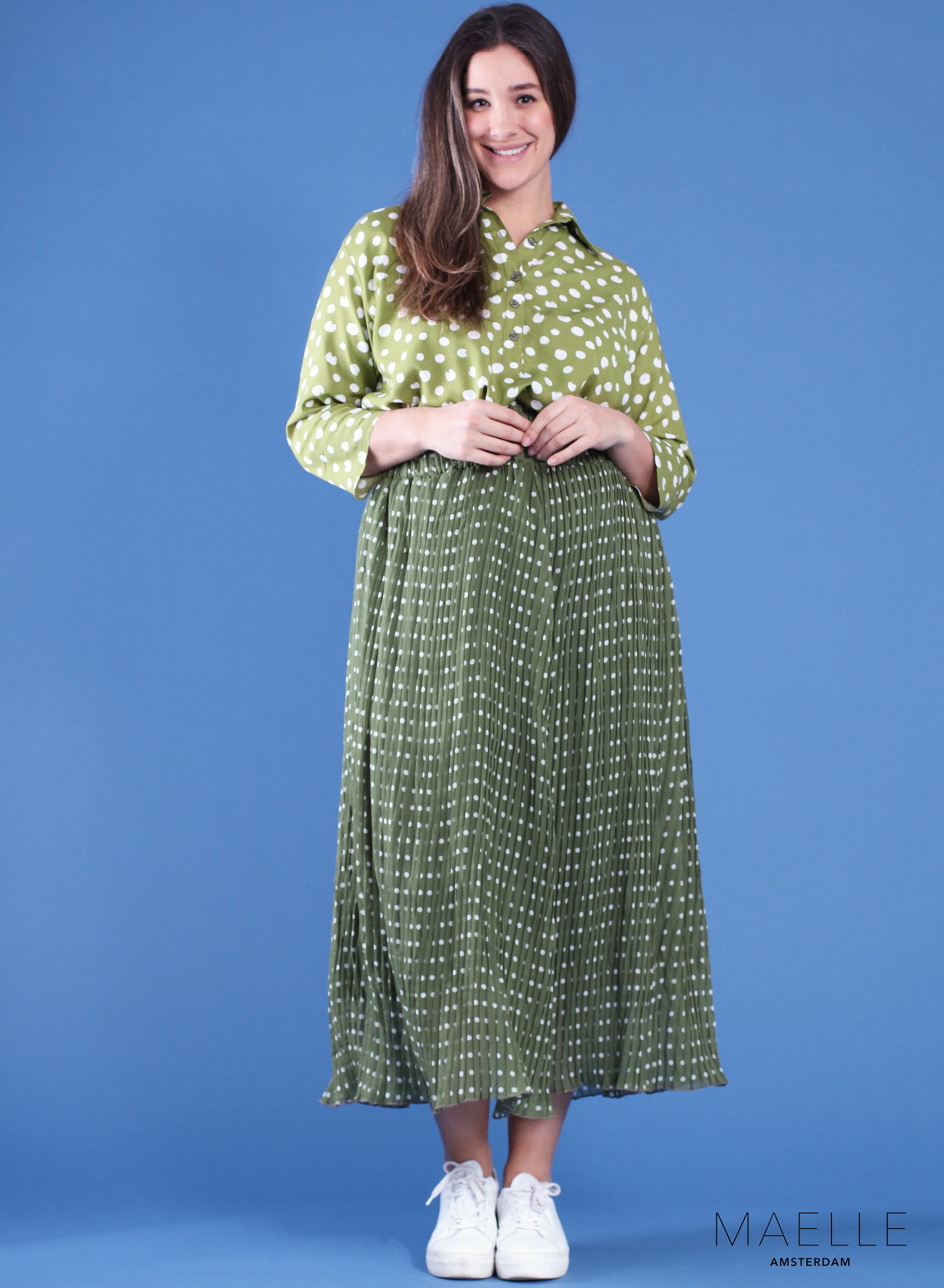 Maelle Geplooide Rok Polka Groen Geplooid