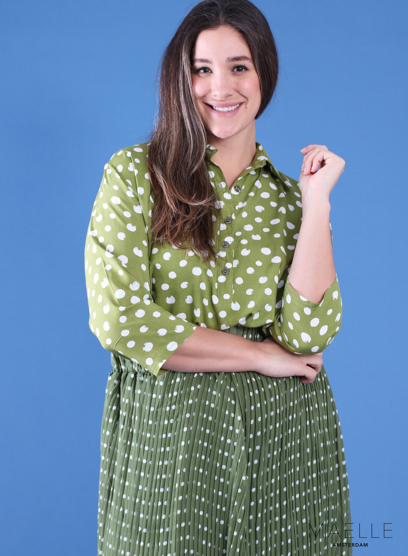 Maelle Geplooide Rok Polka Groen Geplooid