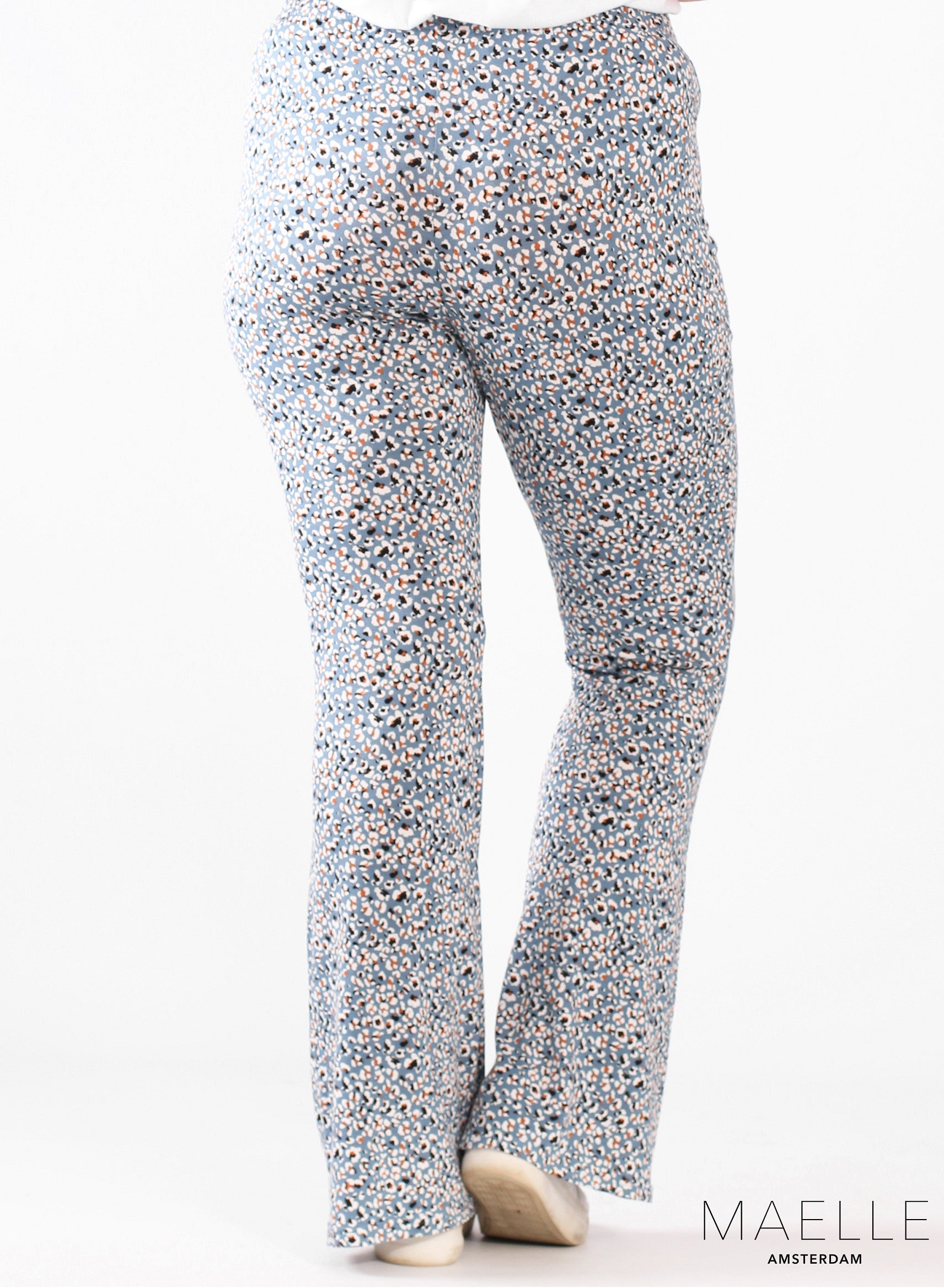 Maelle Viscose Print Flared  Trouser Blue Small Print