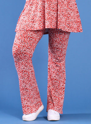 Maelle Viskosehose mit ausgestelltem Bein, Rot, Kleiner Print