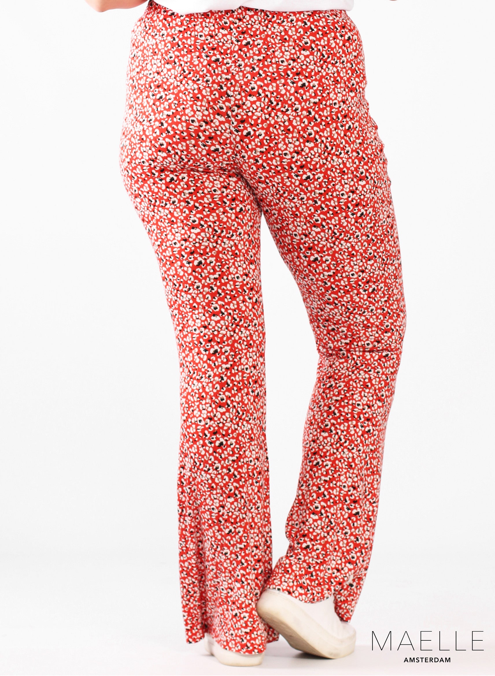 Maelle Viscose Print Flared Broek Rood Kleine Print