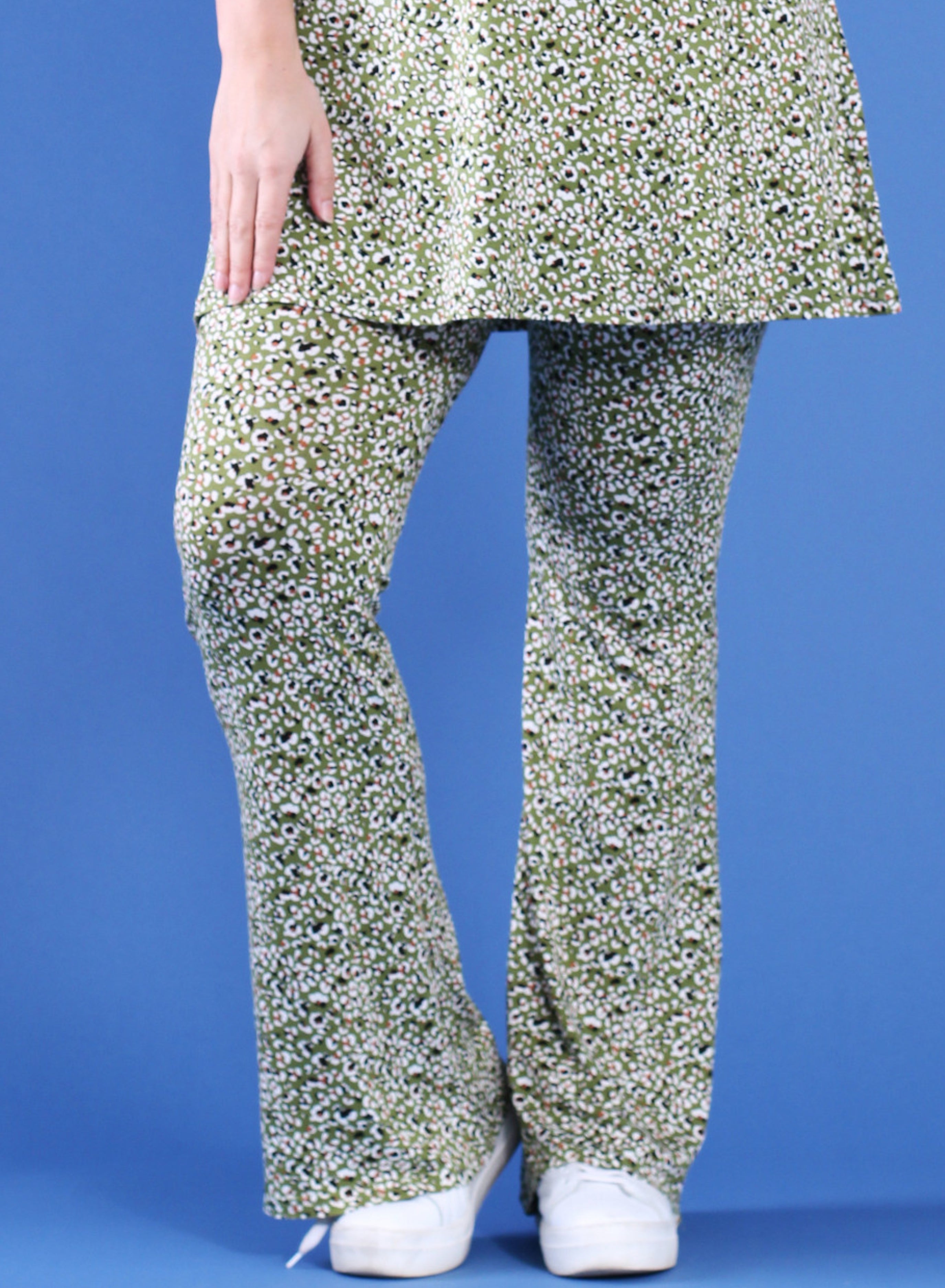 Maelle Hose mit weitem Bein, Viskose, bedruckt, Grün, Kleiner Print