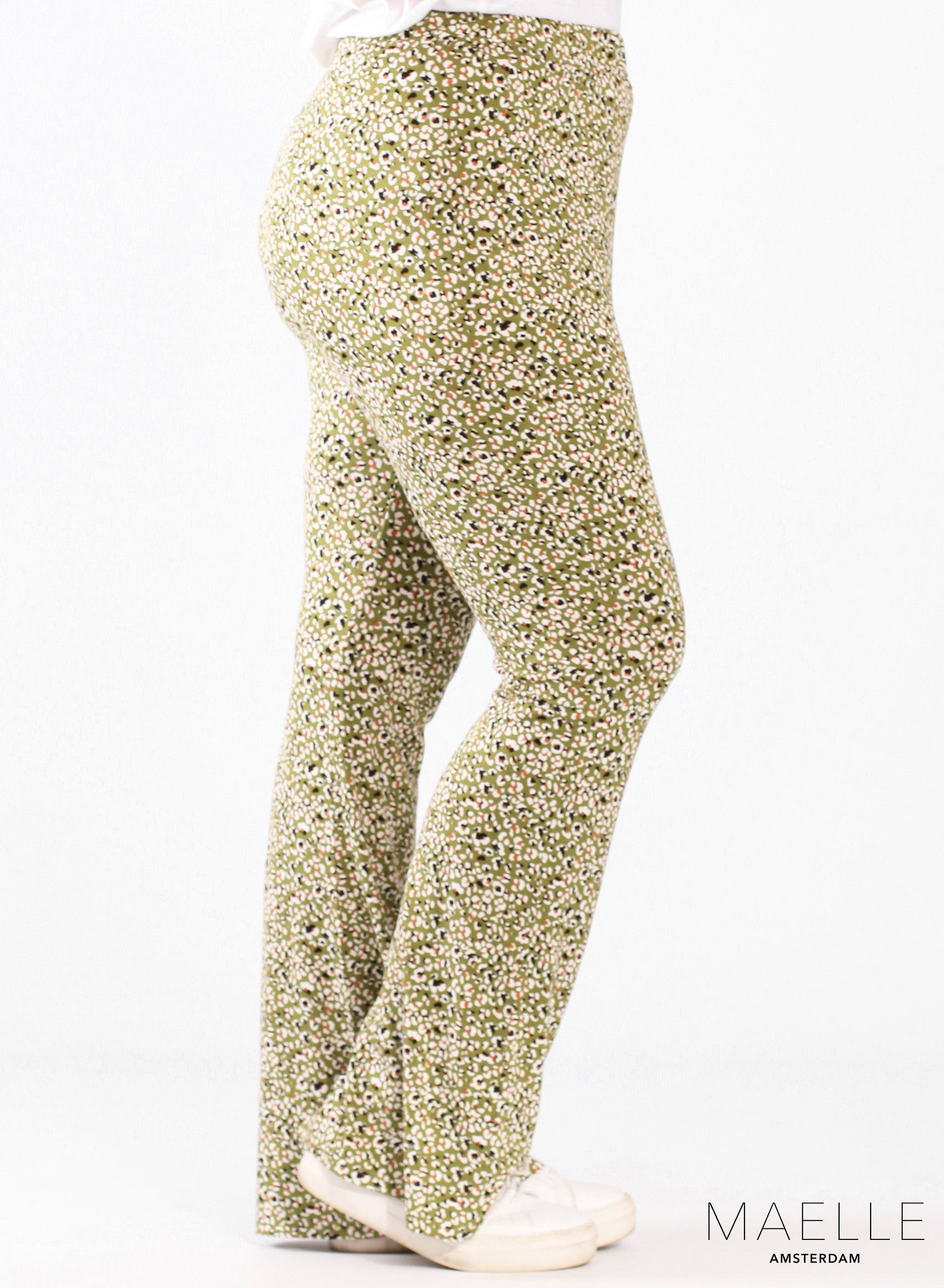 Maelle Hose mit weitem Bein, Viskose, bedruckt, Grün, Kleiner Print