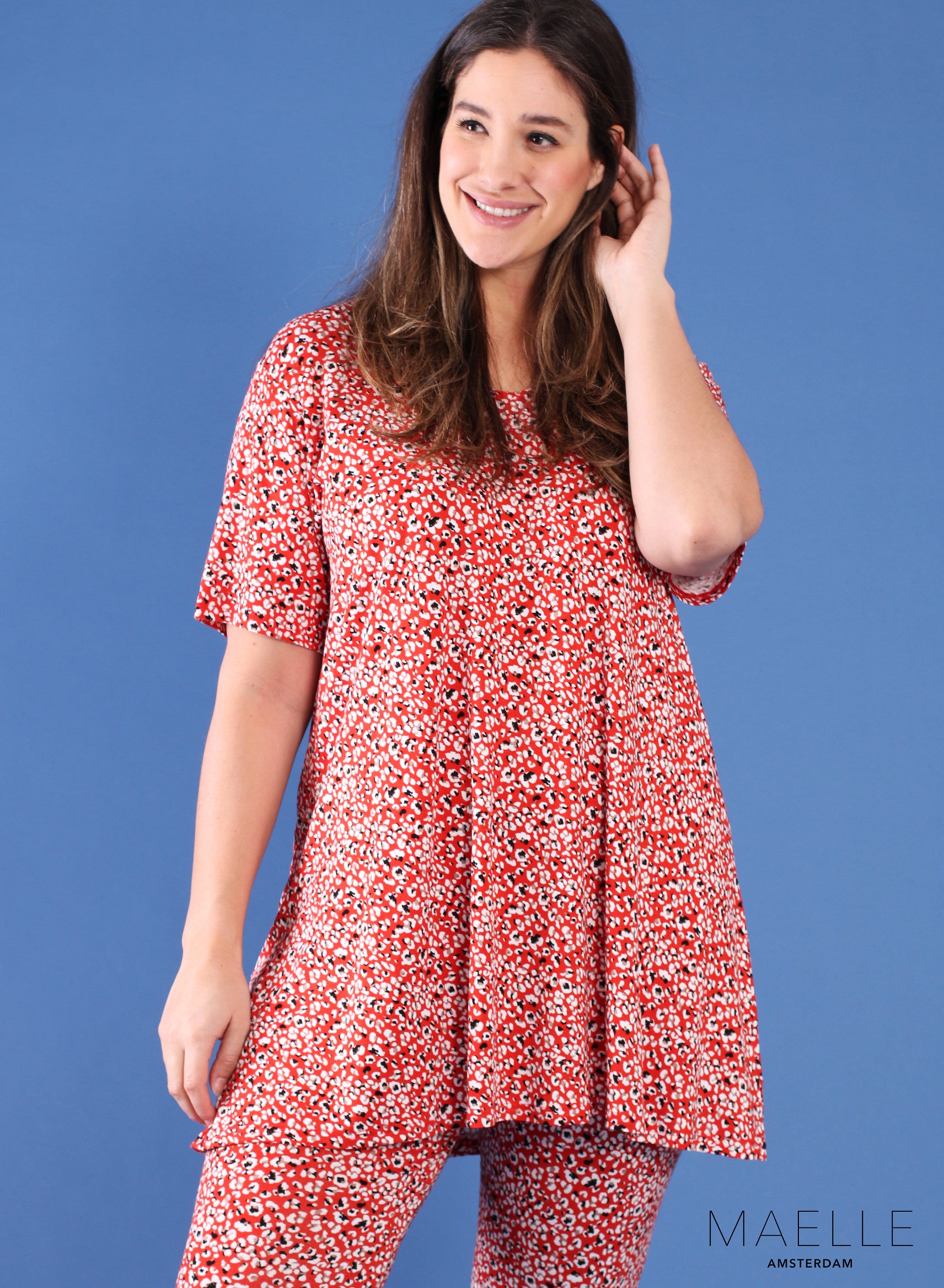 Maelle Viskose Print A-Linien-Hemd Rot Kleiner Print
