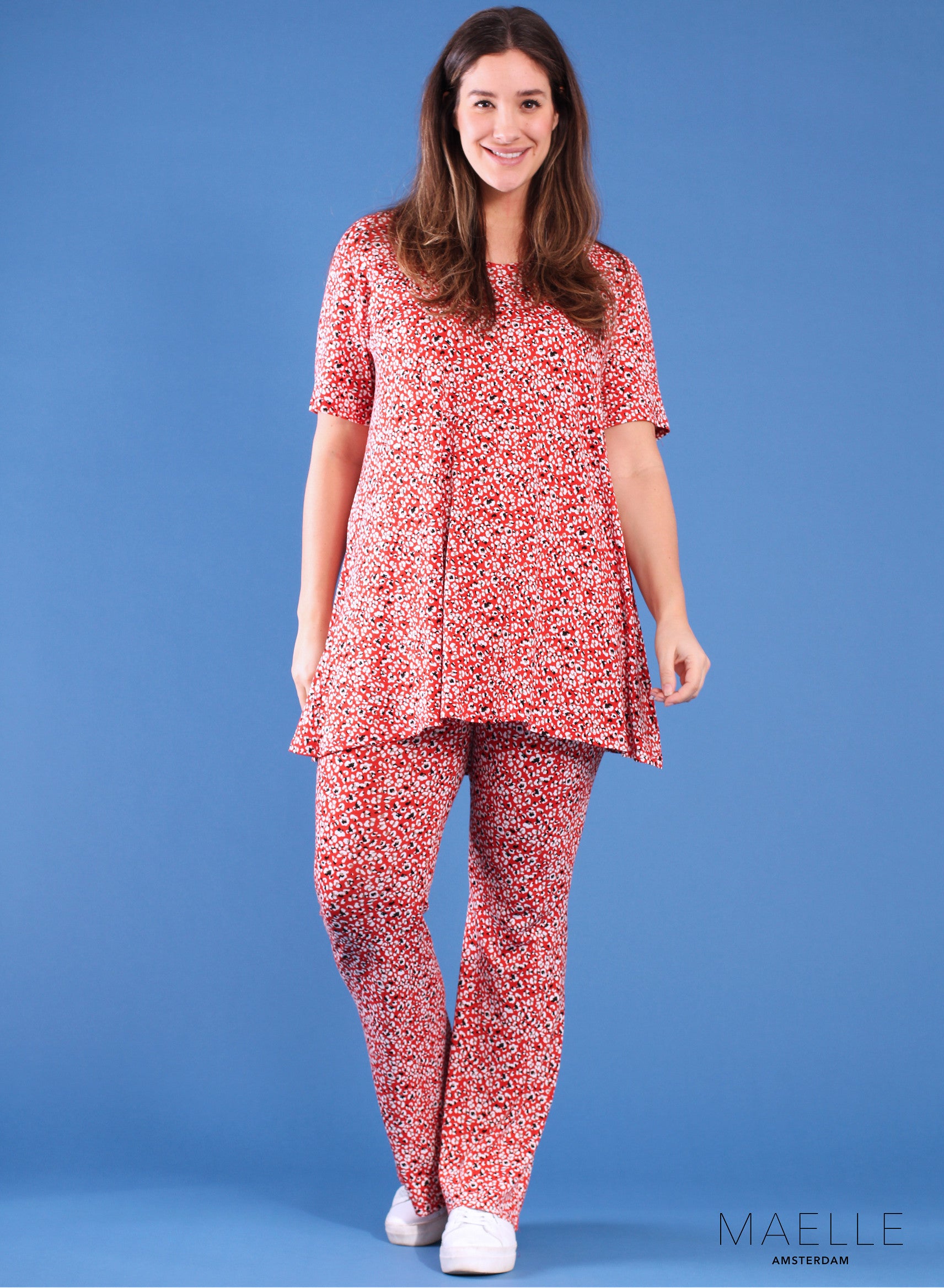 Maelle Viskose Print A-Linien-Hemd Rot Kleiner Print