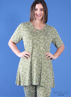 Maelle Viskose-Hemdblusenkleid A-Linie Grün Kleiner Druck