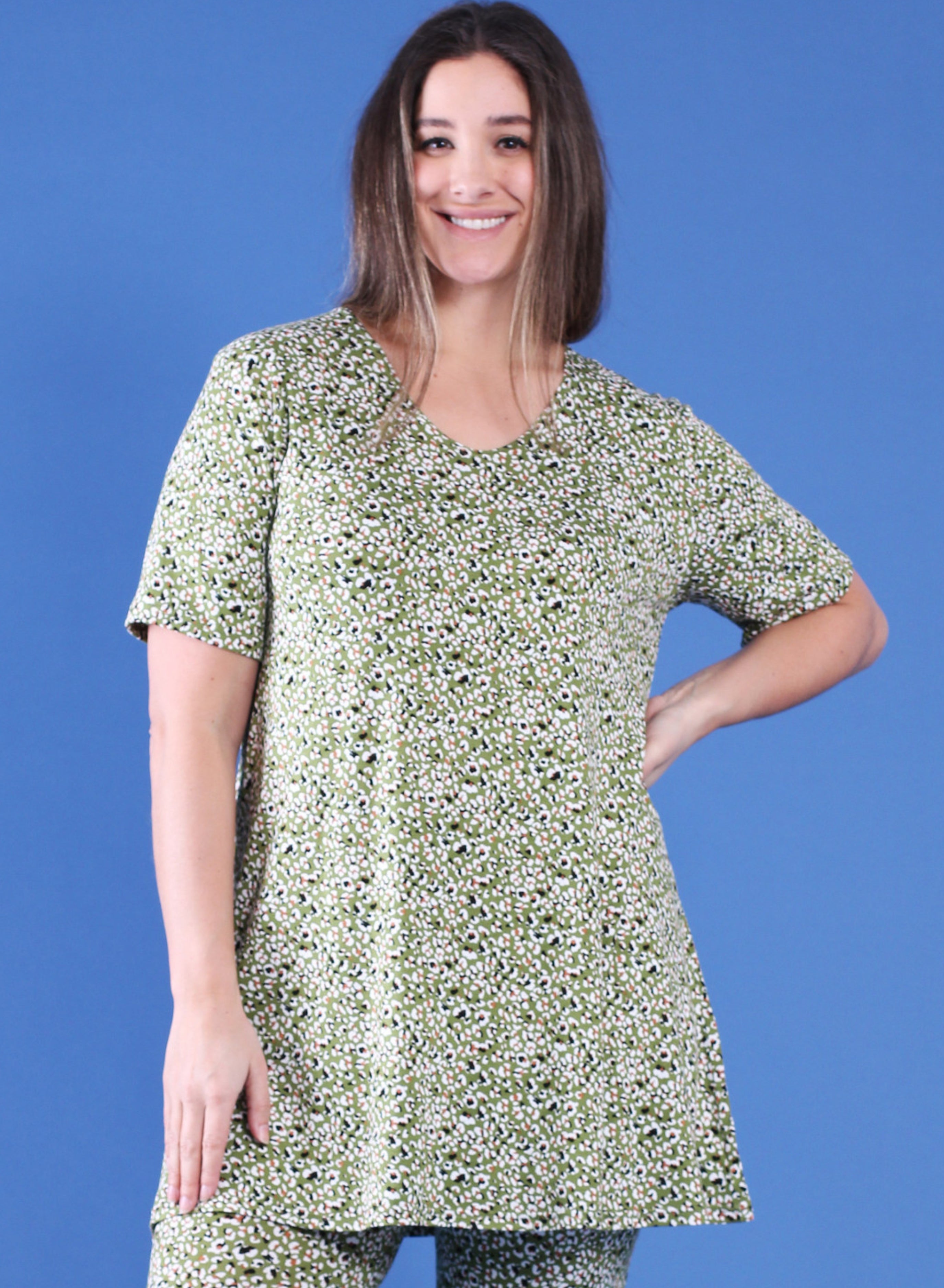 Maelle Viscose Print A-line Shirt Green Small Print