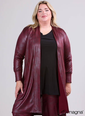 Magna Leather Look Cardigan Wine Red
