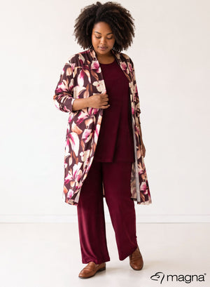 Magna Printed Travel Cardigan Dark Botanical Wine Red