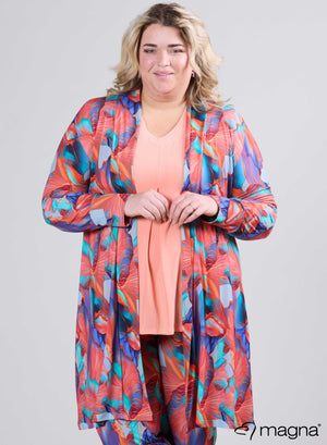Magna Printed Travel Cardigan Elegant Whirl Design Coral Mint