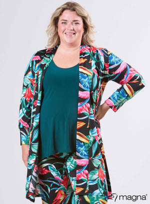 Magna Printed Travel Cardigan Big Leaves Green Red