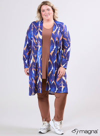 Magna Printed Travel Cardigan Autumn Leaves Camel/Blauw