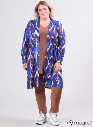 Magna Printed Travel Cardigan Autumn Leaves Camel/Blue