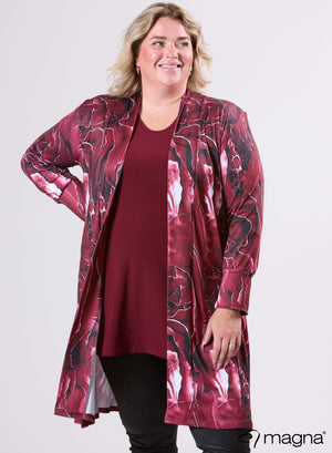 Magna Printed Travel Cardigan Pebble Waves Wine Red