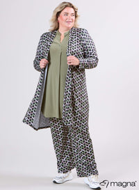 Magna Printed Travel Cardigan Woven Design Olijfgroen Zand