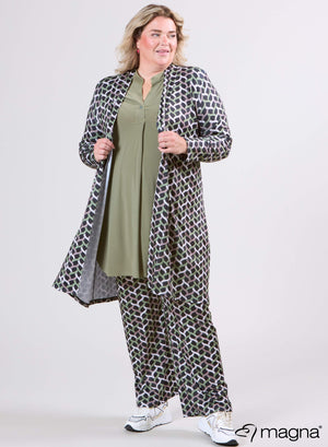 Magna Printed Travel Cardigan Woven Design Khaki Sand