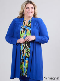 N-2201 - Effen, losvallend vest met open voorkant, koningsblauw