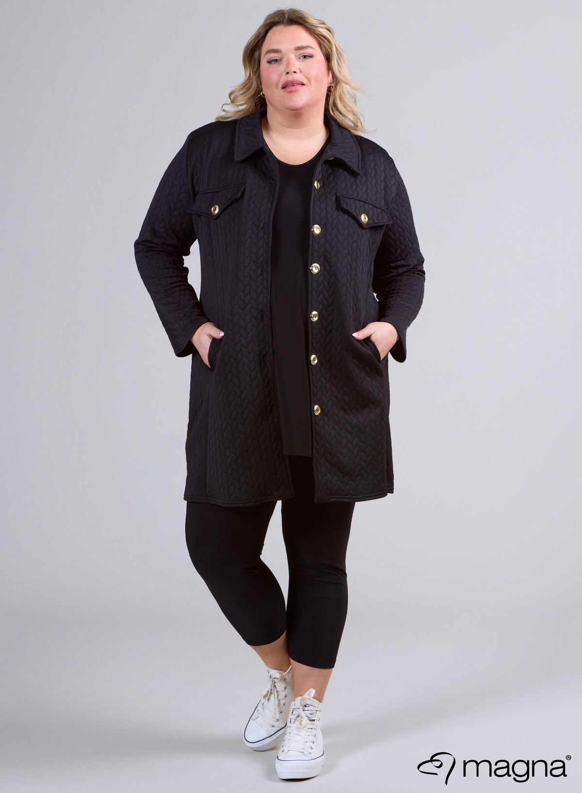 N-2405 - Jaquard-Knopfblazer Blockdesign Schwarz