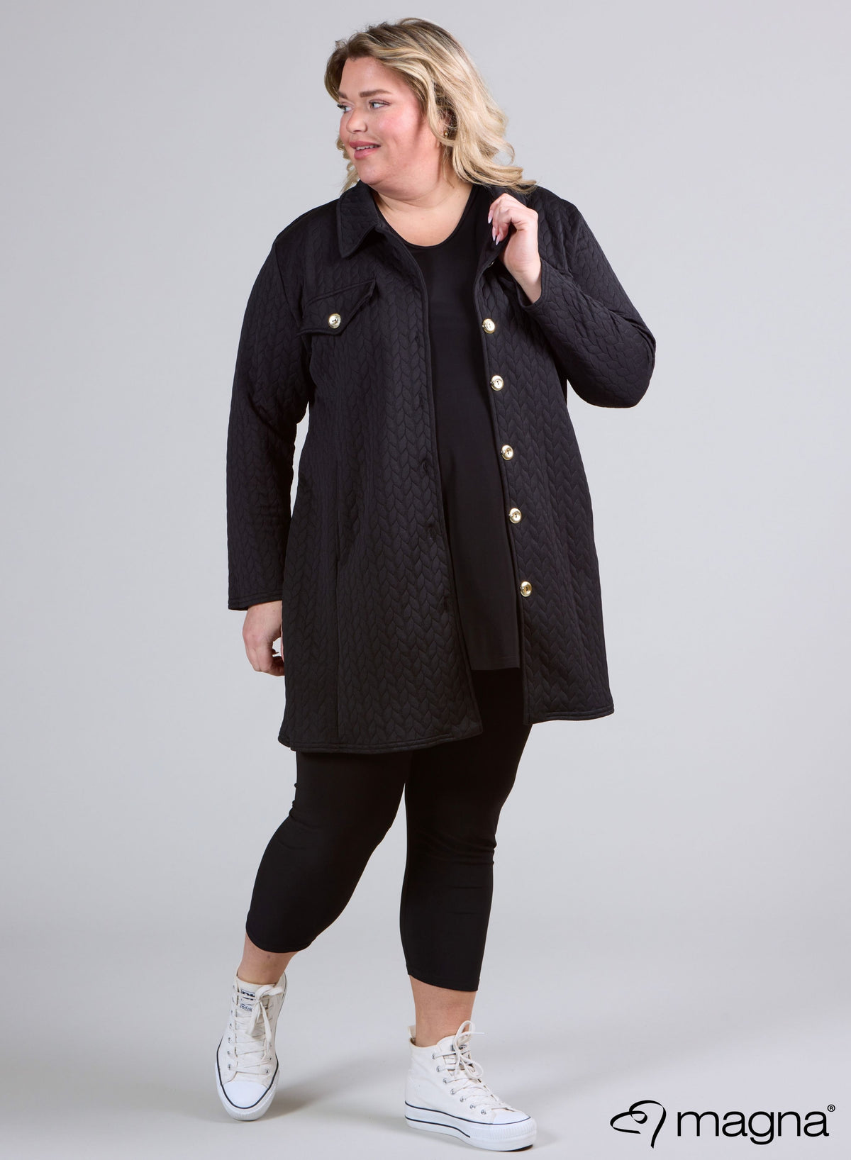 N-2405 - Jaquard-Knopfblazer Blockdesign Schwarz