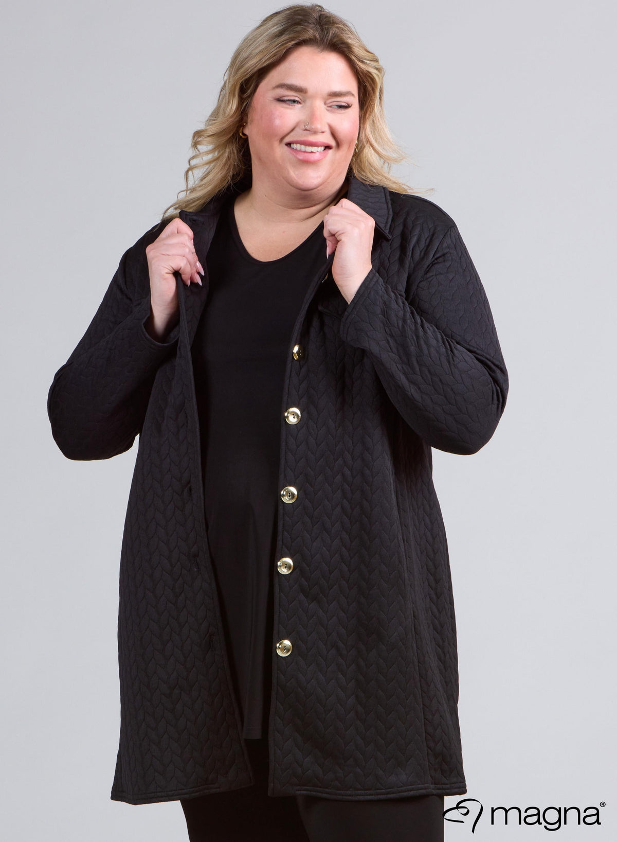 N-2405 - Jaquard-Knopfblazer Blockdesign Schwarz