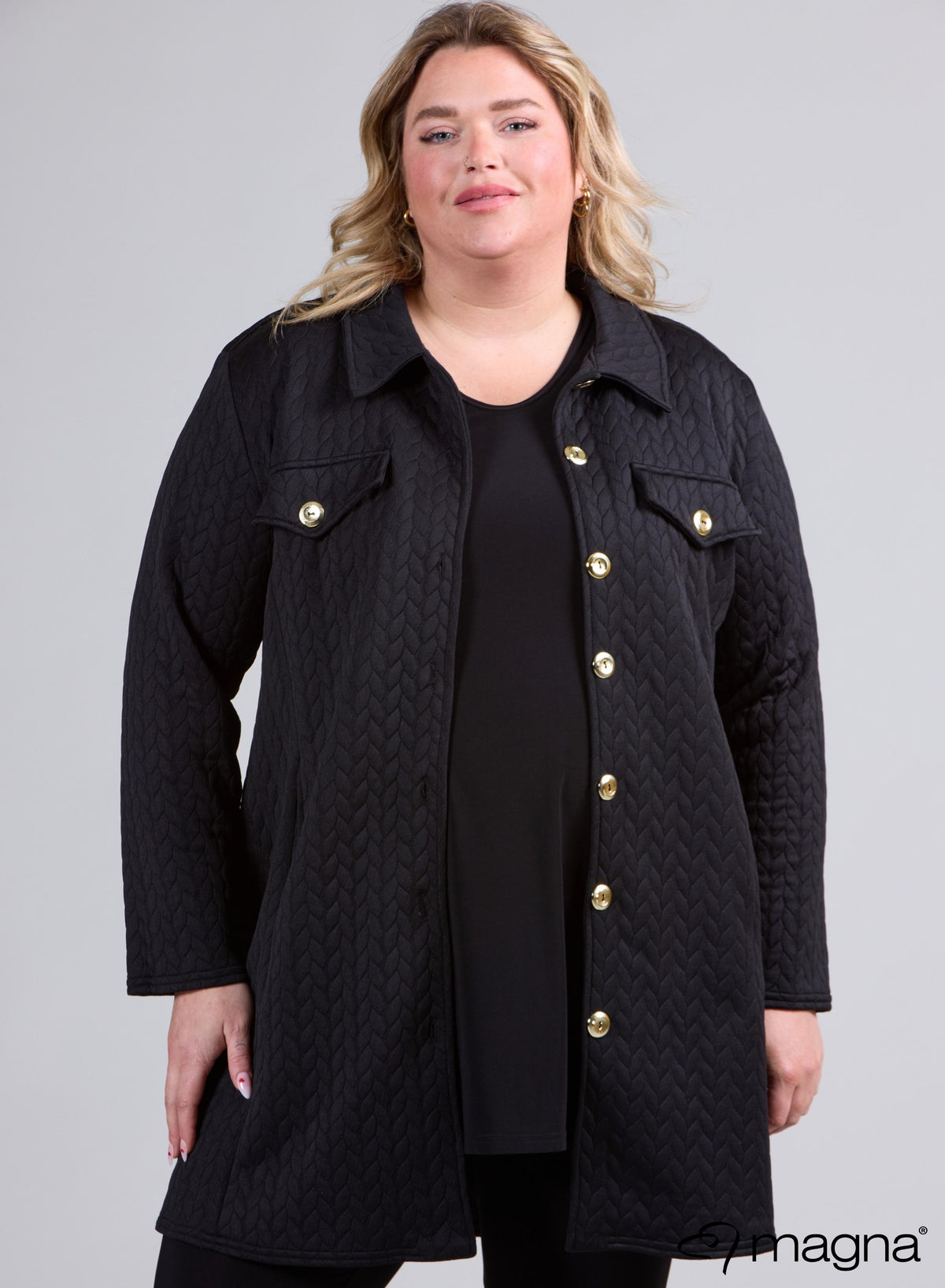 N-2405 - Jaquard-Knopfblazer Blockdesign Schwarz