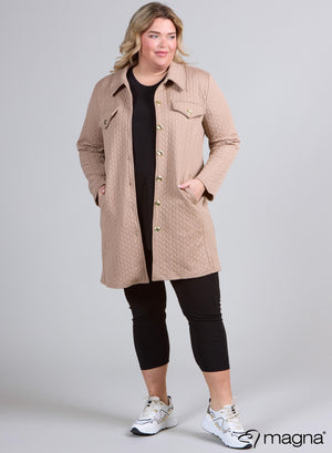 Magna Jacquard Button Blazer met blokkenpatroon en zandkleurige afwerking
