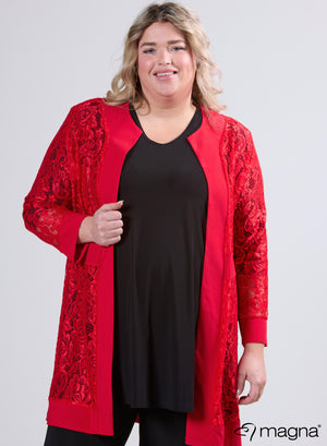 Magna Offene Spitzen-Strickjacke Rot