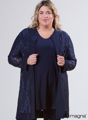 Magna Offene Strickjacke mit Spitze, Marineblau
