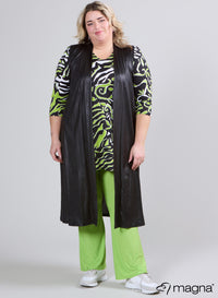 Magna Long Leather Look Vest with Pockets Black