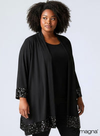 Magna Solid and Glitter Sequin Blazer Black