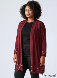 Magna Solid and Glitter Sequin Blazer Wine Red